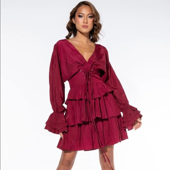 NWT AKIRA Burgundy Dress with Corset - Picture 1 of 6